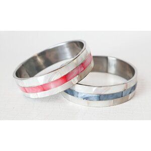 2 Vintage Silver Tone Bracelet With Mother Of Pearl Inlay